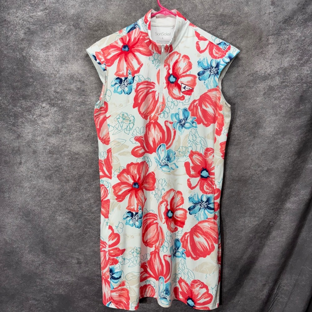 SanSoleil Solstyle Cool Sleeveless Golf Dress Size L Garden Party Pink Floral